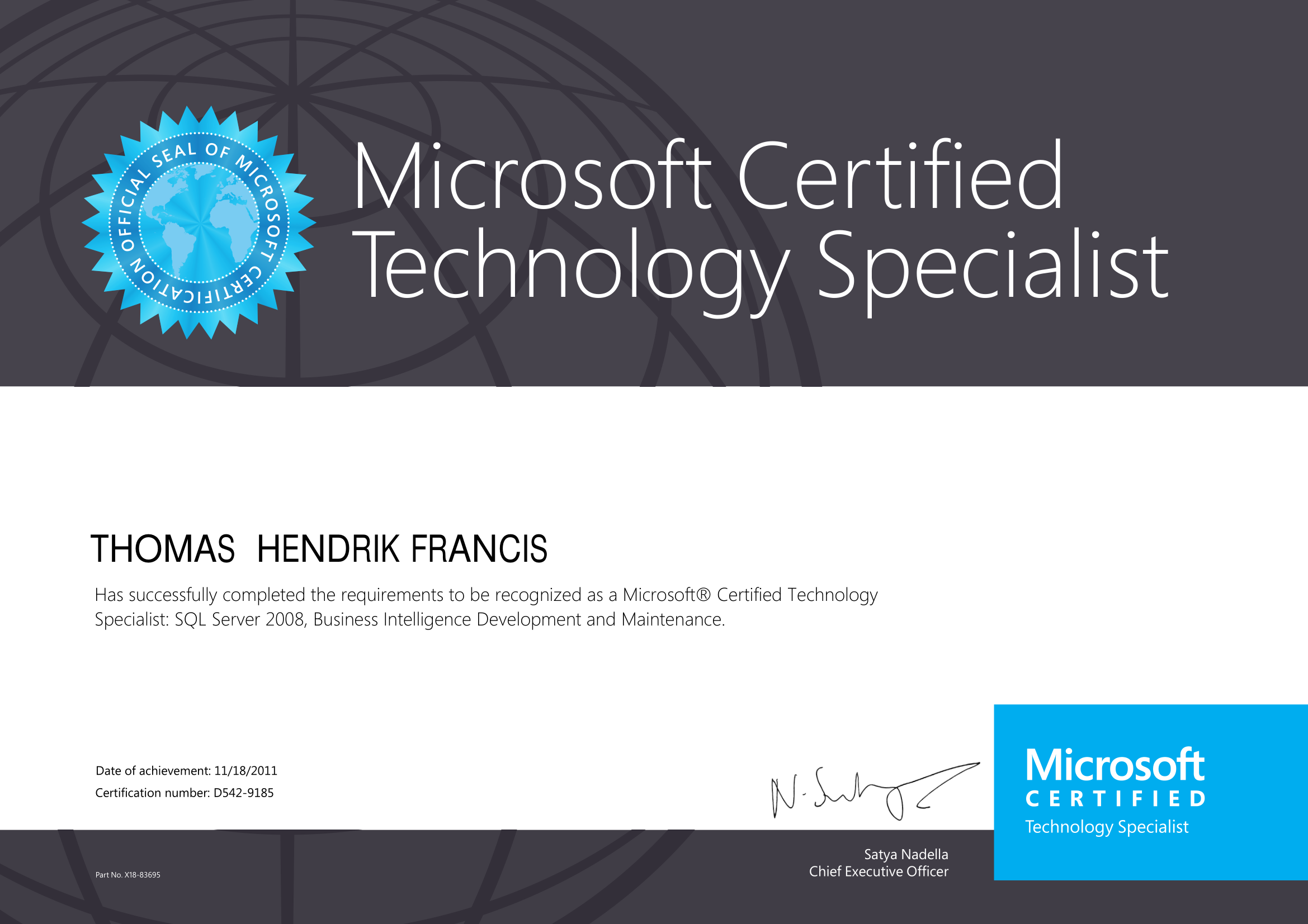 Microsoft Certified Technology Specialist: SQL Server 2008, Business Intelligence Development and Maintenance